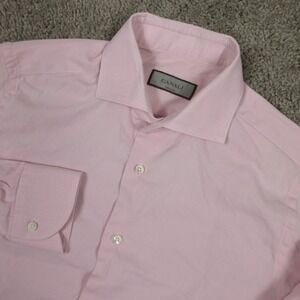 Canali Shirt Men M 15.5 39 Pink Solid Twill Made In Italy Cotton Dress Button Up